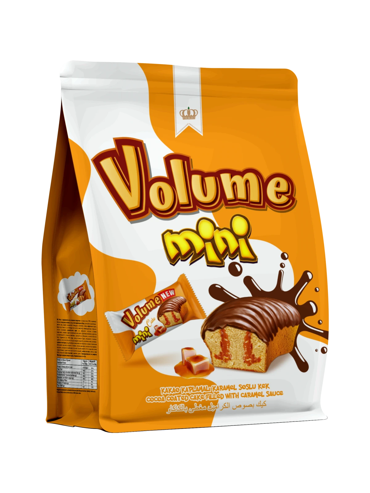 VOLUME Mini Kakao Kaplamalı Karamel Soslu Kek 160gr (quadro poşet) * 10 Adet M.71270