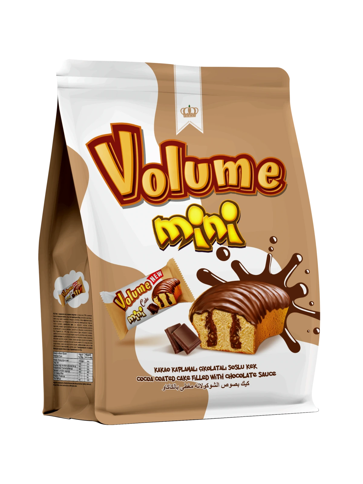 VOLUME Mini Kakao Kaplamalı Çikolata Soslu Kek 160gr (quadro poşet) 10 Adet* M.71240