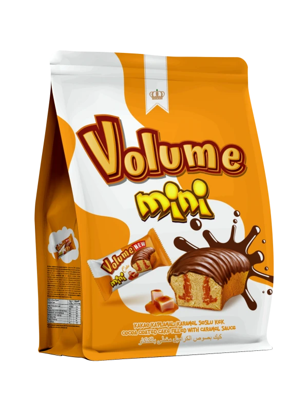 VOLUME Mini Kakao Kaplamalı Karamel Soslu Kek 160gr (quadro poşet) * 10 Adet M.71270