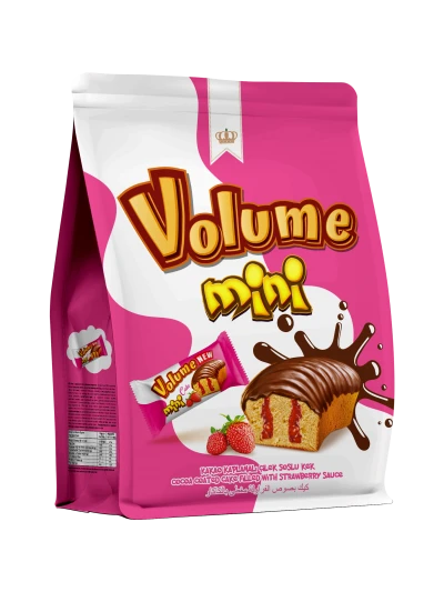 VOLUME Mini Kakao Kaplamalı Çilek Soslu Kek 160gr (quadro poşet) * 10 Adet M.71250