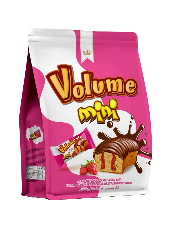 VOLUME Mini Kakao Kaplamalı Çilek Soslu Kek 160gr (quadro poşet) * 10 Adet M.71250