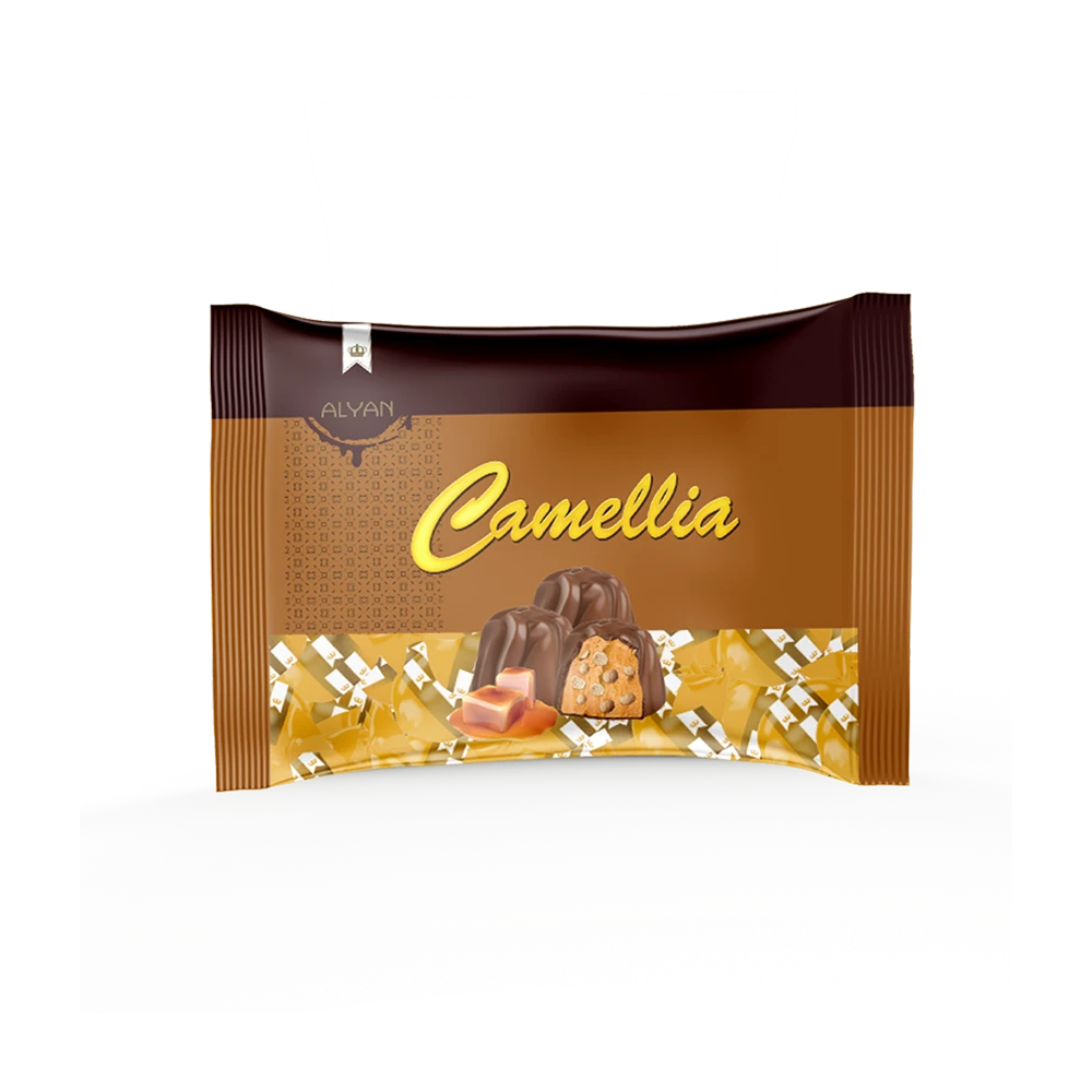 Camellia Karamel Aromalı Krema Dolgulu Pirinç Patlaklı Sütlü Kokolin 1000gr*8(YASTIK POŞET)