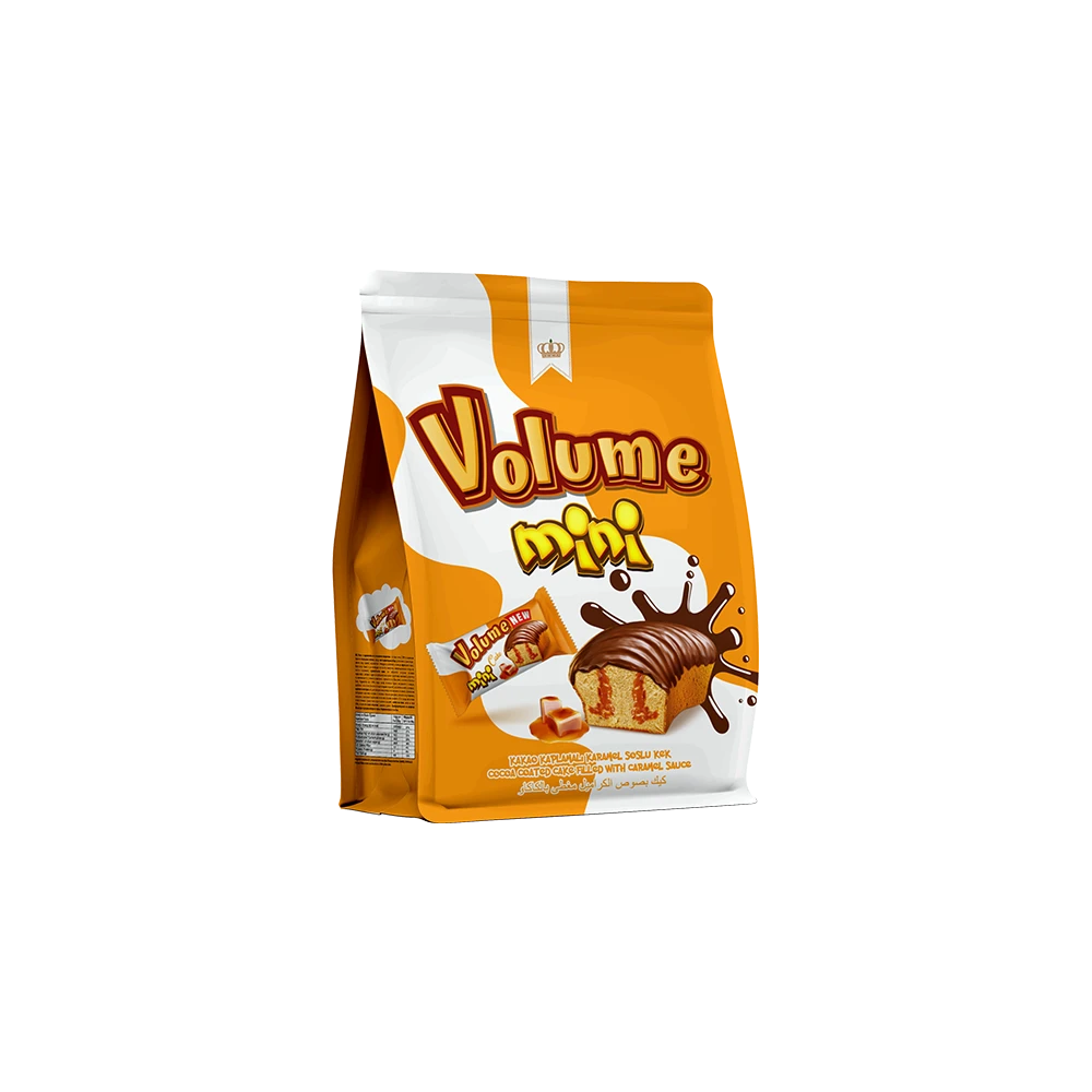 VOLUME Mini Kakao Kaplamalı Karamel Soslu Kek 160gr (quadro poşet) * 10 Adet M.71270