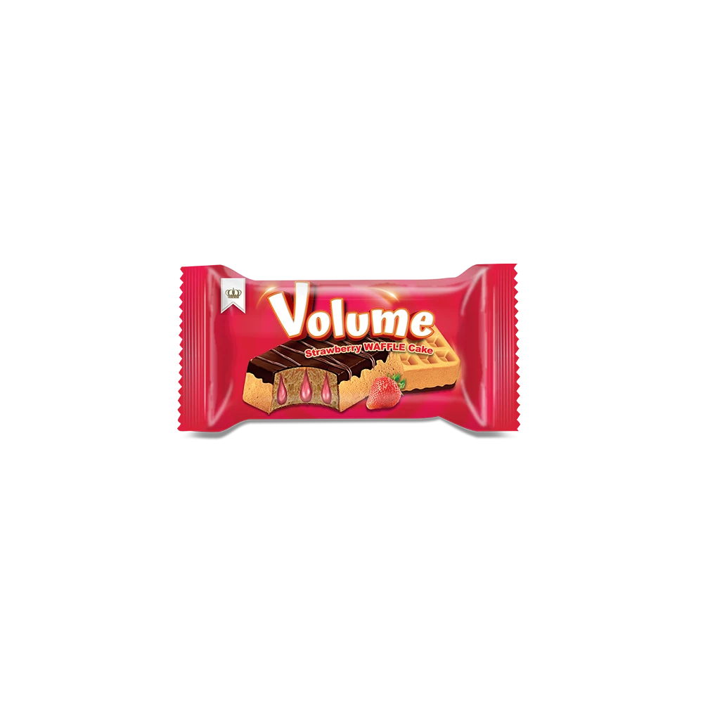 VOLUME Waffle Kakao Kaplamalı Çilek Soslu Kek 40gr*24 Adet  