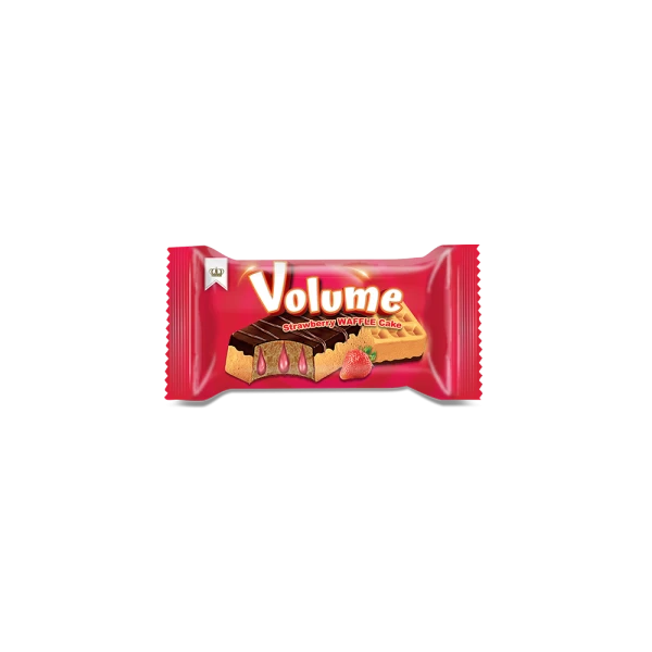 VOLUME Waffle Kakao Kaplamalı Çilek Soslu Kek 40gr*24 Adet  