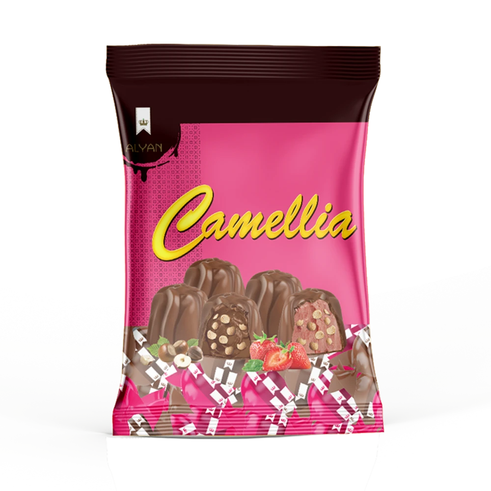 Camellia Fındık & Çilek Aromalı Krema Dolgulu Pirinç Patlaklı Sütlü Kokolin 500gr*8(YASTIK POŞET