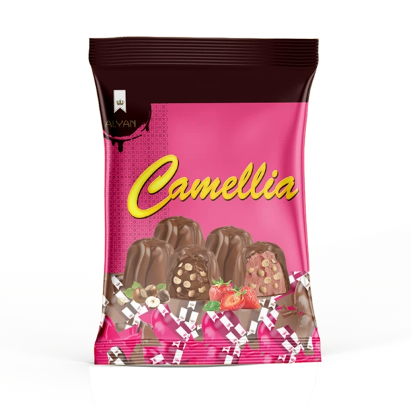 Camellia Fındık & Çilek Aromalı Krema Dolgulu Pirinç Patlaklı Sütlü Kokolin 500gr*8(YASTIK POŞET)