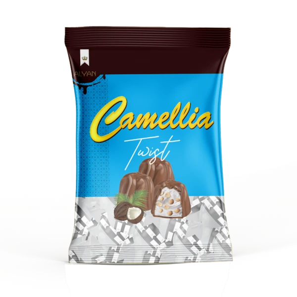 Camellia H.Cevizli Aromalı Krema Dolgulu Pirinç Patlaklı Sütlü Kokolin 500gr*8(YASTIK POŞET)