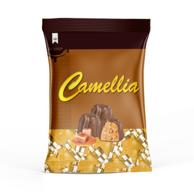 Camellia Karamel Aromalı Krema Dolgulu Pirinç Patlaklı Sütlü Kokolin 500gr*8(YASTIK POŞET)