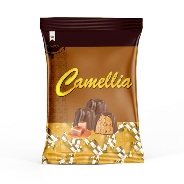 Camellia Karamel Aromalı Krema Dolgulu Pirinç Patlaklı Sütlü Kokolin 500gr*8(YASTIK POŞET)