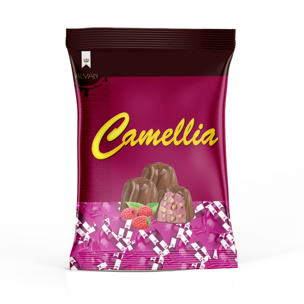 Camellia Frambuaz Aromalı Krema Dolgulu Pirinç Patlaklı Sütlü Kokolin 500gr*8(YASTIK POŞET)