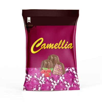 Camellia Frambuaz Aromalı Krema Dolgulu Pirinç Patlaklı Sütlü Kokolin 500gr*8(YASTIK POŞET)