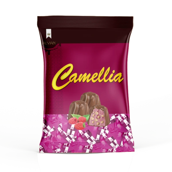 Camellia Frambuaz Aromalı Krema Dolgulu Pirinç Patlaklı Sütlü Kokolin 500gr*8(YASTIK POŞET)