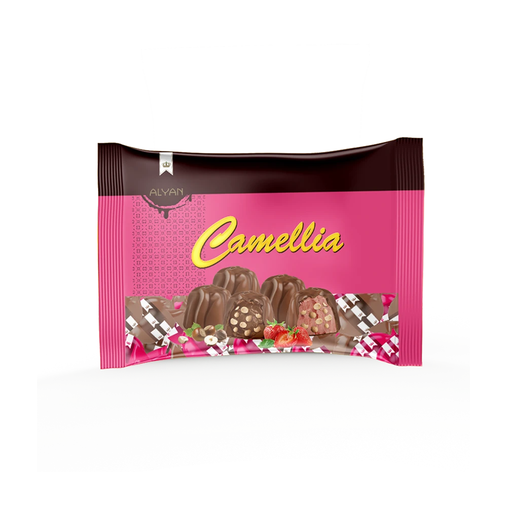 Camellia Fındık & Çilek Aromalı Krema Dolgulu Pirinç Patlaklı Sütlü Kokolin 1000gr*8(YASTIK POŞE