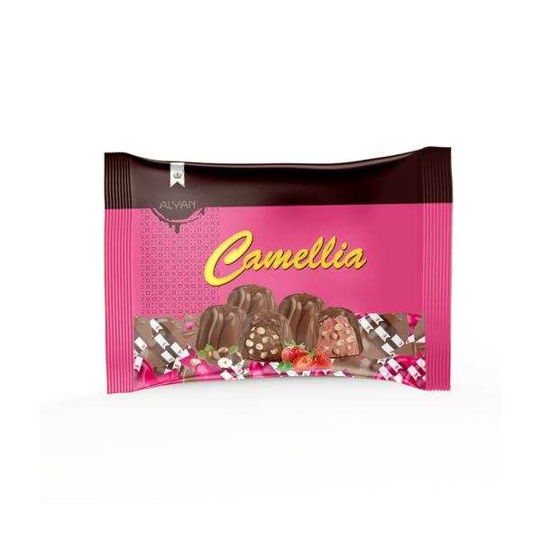 Camellia Fındık & Çilek Aromalı Krema Dolgulu Pirinç Patlaklı Sütlü Kokolin 1000gr*8(YASTIK POŞET)