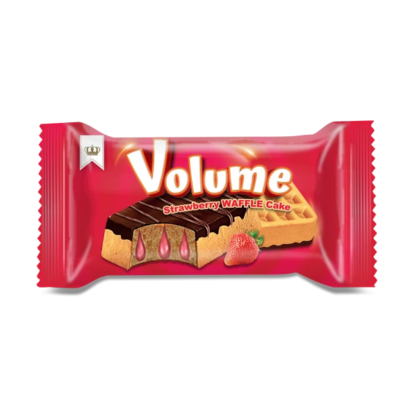 VOLUME Waffle Kakao Kaplamalı Çilek Soslu Kek 45gr*24 Adet  M.70022